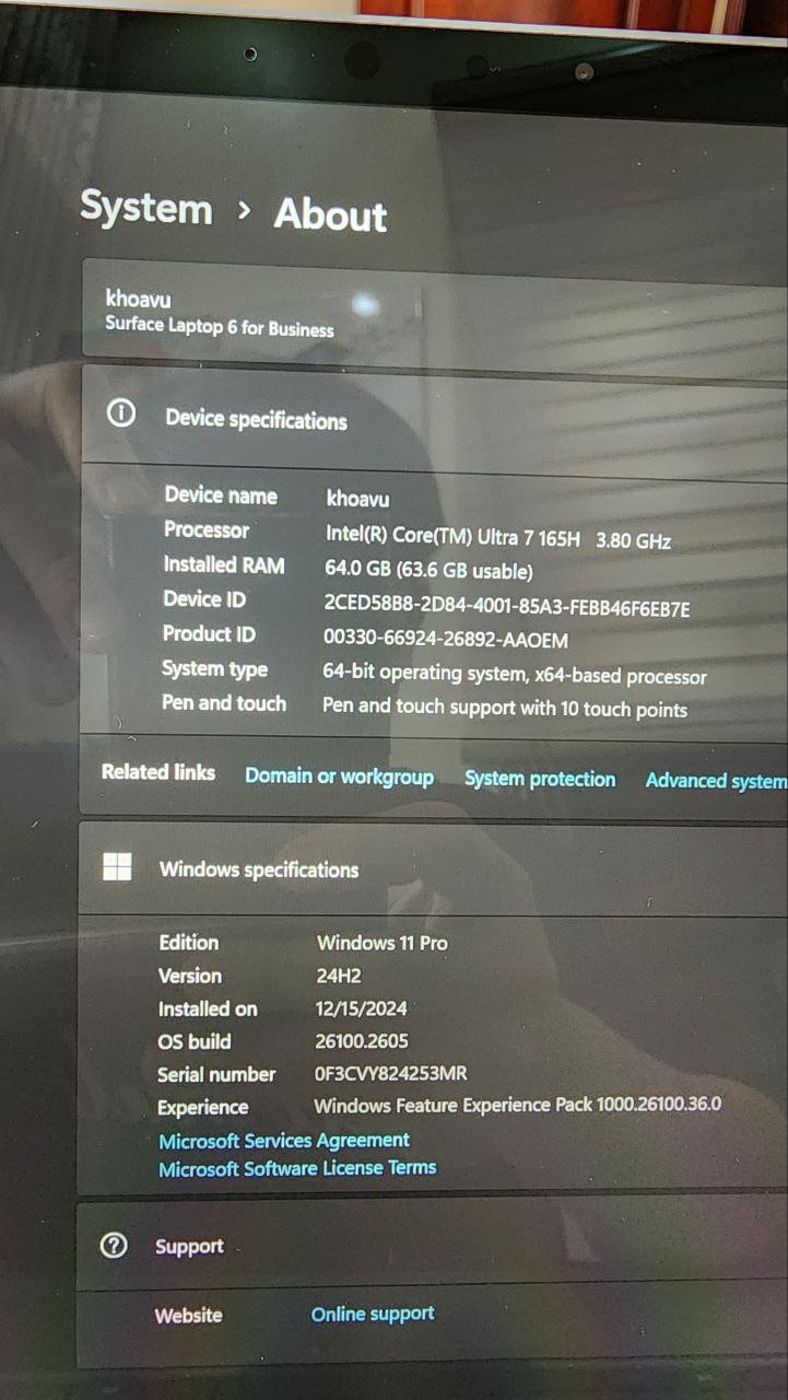 HN bán Surface Laptop 6 platinum fullbox, BH 9/2025, Intel Core ultra 7